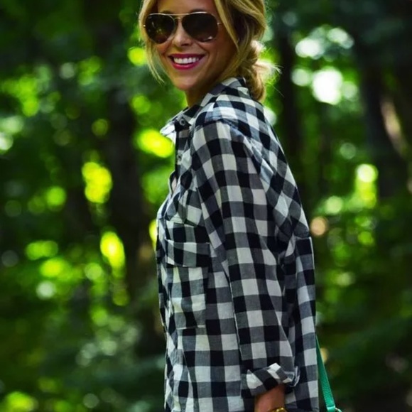 LAST ONE! Buffalo Plaid Flannel Button Up Blouse - Picture 7 of 7